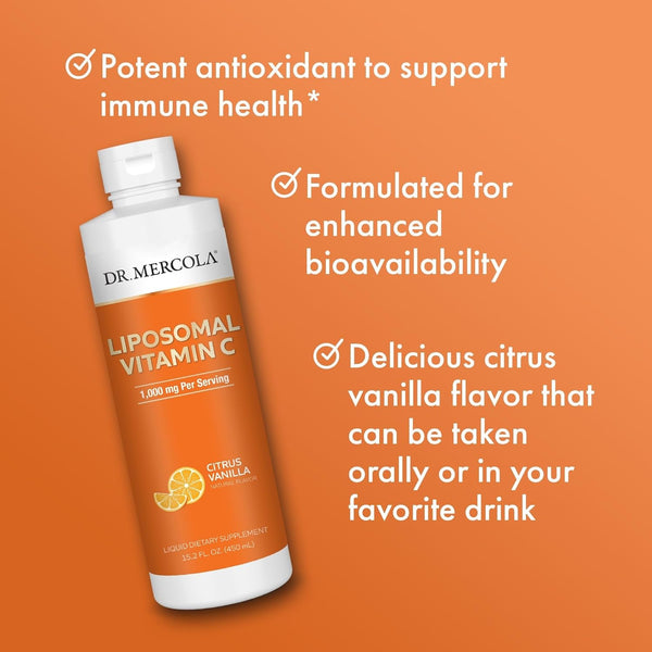Dr. Mercola Liquid Liposomal Vitamin C - Antioxidant & Immune Support Supplement - Includes Vitamin E - Gmo-Free, Gluten-Free & Soy-Free - Citrus