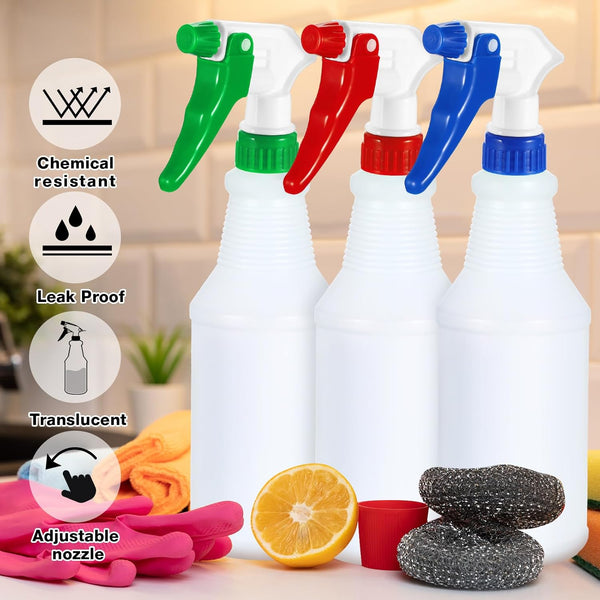 Yinder 18 Pcs 16 Oz Plastic Spray Bottle Bulk Empty Refillable Spray Bottles for Cleaning Solution Leak Proof Water Sprayer with Adjustable Nozzle