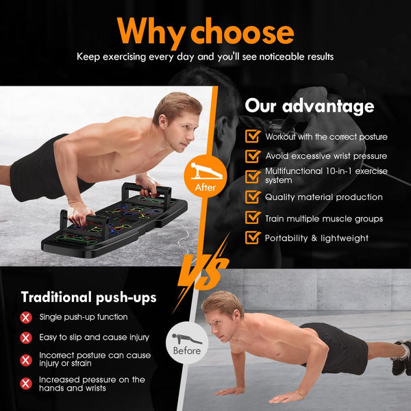 Push up Board,Home Gym,Portable Exercise Equipment,Pilates Bar and 20 Fitness Accessories with Resistance Bands and Ab Roller Wheel,Full Body