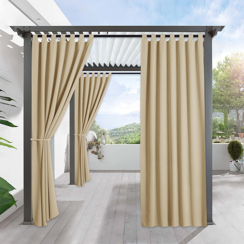 RYB HOME Outdoor Patio Curtains - Blackout Waterproof Porch Curtains & Drapes Privacy Protect Sunight Block for Pavilion Pergola Porch, 1 Panel, W