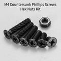 M4 Flat Head Machine Screws and Nuts Kit, 275 Pcs Black Countersunk Head Phillips Screws Bolts Hex Nuts Assortment Kit - M4 X 6Mm/ 10Mm/ 12Mm/