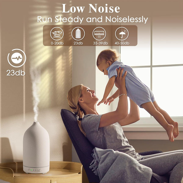 Diffuserlove Ceramic Diffuser 200ML Essential Oil Diffusers Aromatherapy Essential Oil Diffuser for Room 2 Mist Modes Air Diffuser for Home