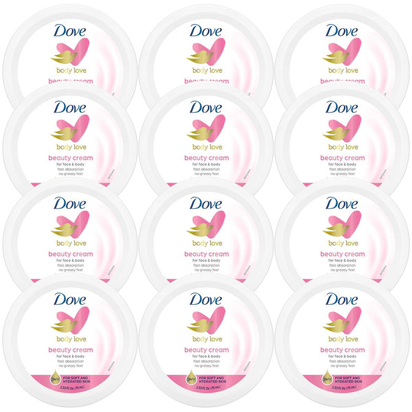 Dove Nourishing Body Care, Face, Hand, and Body Beauty Cream for Normal to Dry Skin Lotion for Women with 24-Hour Moisturization, 12-Pack, 2.53 Oz