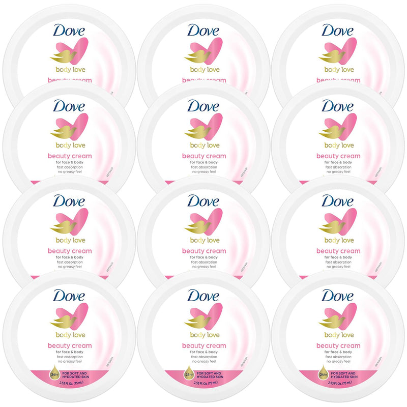 Dove Nourishing Body Care, Face, Hand, and Body Beauty Cream for Normal to Dry Skin Lotion for Women with 24-Hour Moisturization, 12-Pack, 2.53 Oz