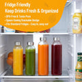 Clear Glass Bottles with Lids 18 Oz, Reusable Glass Water Bottles with Stainless Steel Cap for Juicing, Refrigerator,100% Leak Proof, BPA Free,