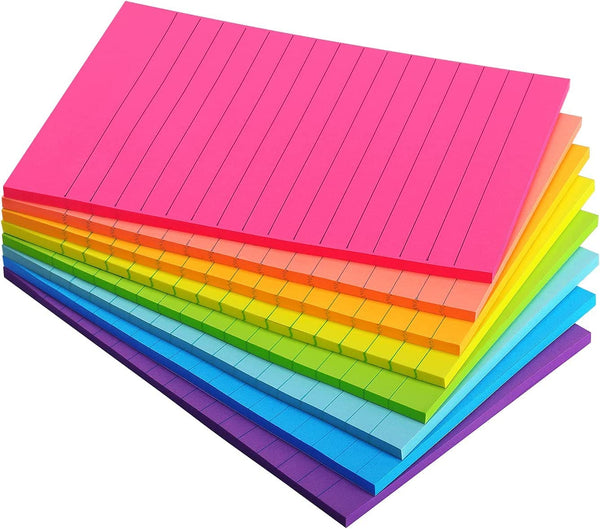 Eastern Wolf 8 Pads Lined Sticky Notes 4X6 Sticky Notes with Lines Self-Stick Note Pads 8 Bright Multi Colors, 35 Sheet/Pad
