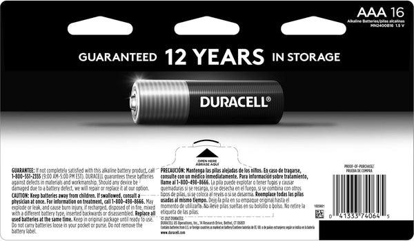 Duracell Coppertop AAA Batteries with Power Boost Ingredients, 16 Count Pack Triple a Battery with Long-Lasting Power, Alkaline AAA Battery for
