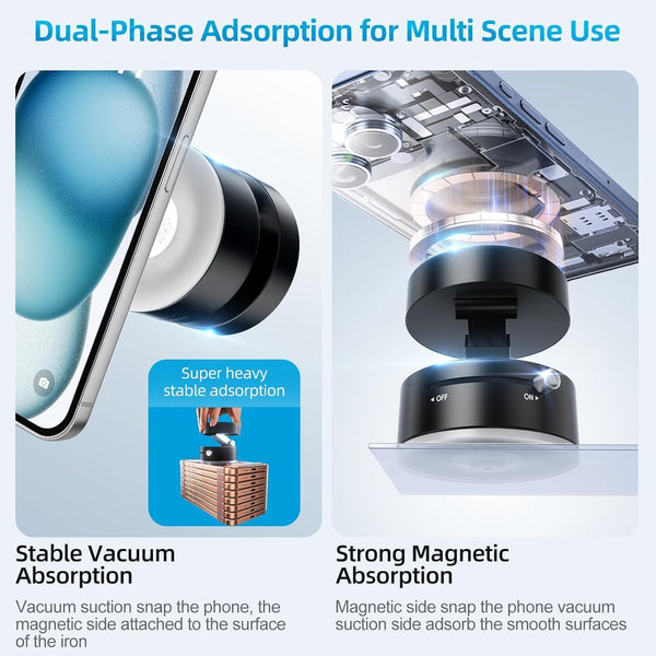 Fachooi Suction Cup Phone Mount Pro - Next-Gen Vacuum Magnetic Phone Holder for Car, 210Â° Adjustable Angle, Non-Slip Dashboard/Windshield Car