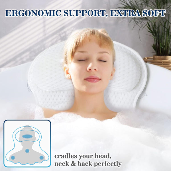 Bath Pillow Bathtub Pillow, Luxury Bath Pillows for Tub Neck and Back Support, Bath Tub Pillow Headrest with Soft 4D Mesh Fabric and Non-Slip