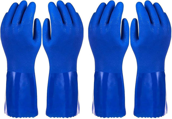 2 Pairs Rubber Household Cleaning Gloves for Kitchen Dishwashing, Cotton Lined (Blue)