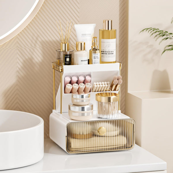 2-Tier Makeup Organizers Countertop,Versatile Bathroom Counter Organizer,Cosmetic Make up Organizers for Vanity,Cute Skincare Organizer (Blush)