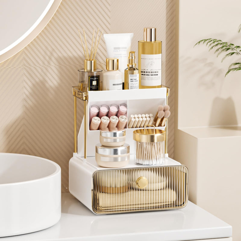 2-Tier Makeup Organizers Countertop,Versatile Bathroom Counter Organizer,Cosmetic Make up Organizers for Vanity,Cute Skincare Organizer (Blush)