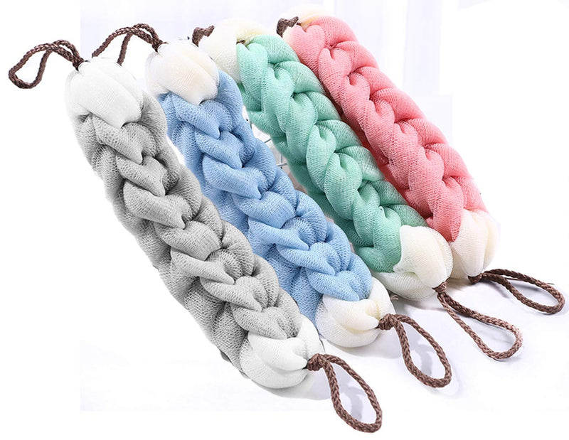 Aarainbow 4 Packs Long Stretch Back Sponge with Rope Handles Back Scrubber Body Sponges for Bathing, Bath Shower Mesh Sponge Body Deep Cleaning