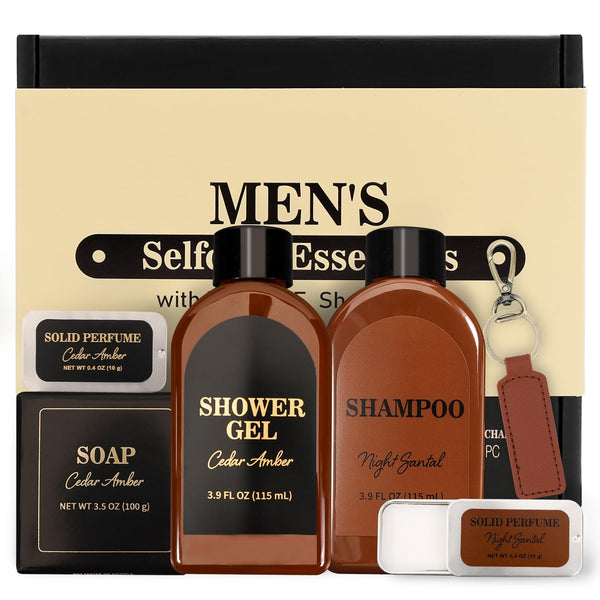 Self Care Gift Set for Men, Bath and Body Spa Gift Baskets for Men, Body & Earth Mens Cedar and Santal Scented Bath Set, Father'S Day Gifts