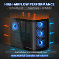 Darkflash ATX Mid-Tower Gaming PC Case, Back Plug-In BTF Motherboard, with 4 ARGB Fans Computer Case, Full View Curve Glass Dual-Chamber PC Case,