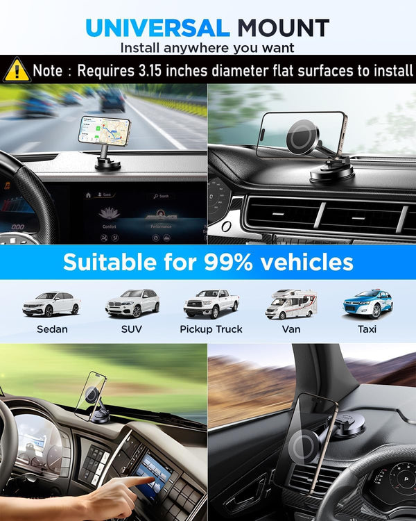 For Magsafe Car Mount, Car Phone Holder for Dashboard, 360Â° Rotatable Magnetic Phone Holder for Cars, Strong Adhesive, Sturdy Metal Mount,