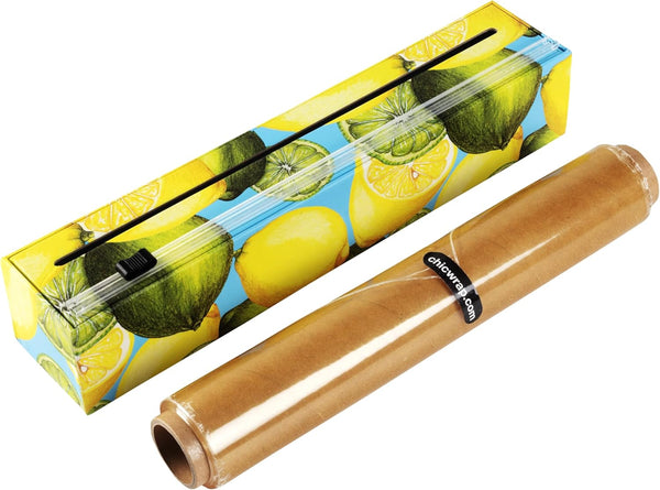Chicwrap Lemon Refillable Plastic Wrap Dispenser - Includes 12" X 250' Roll Professional Grade Disposable Plastic Wrap - Reusable Dispenser