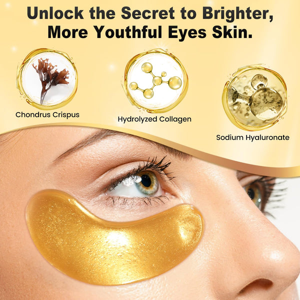 Under Eye Patches (36 Pairs) - 24K Gold Eye Masks Enriched with Abundant Collagen for Dark Circles, Puffy Eyes, Wrinkles - Gifts for Women Skin