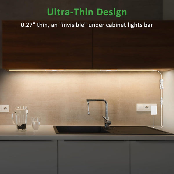 Maylit under Cabinet Lights Plug In, 3 Pcs 12 Inch Ultra Thin under Cabinet Lighting, Super Bright Warm White under Counter Lights for Kitchen,