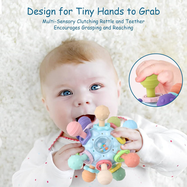 Baby Teething Toys - Infant Sensory Chew Rattles Toys - Newborn Montessori Learning Developmental Toy - Teethers for Bab