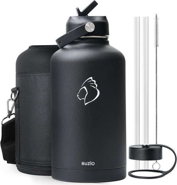 BUZIO Vacuum Insulated Stainless Steel Water Bottle 64Oz (Cold for 48 Hrs/Hot for 24 Hrs) BPA Free Double Wall Travel Mug/Flask for Outdoor Sports