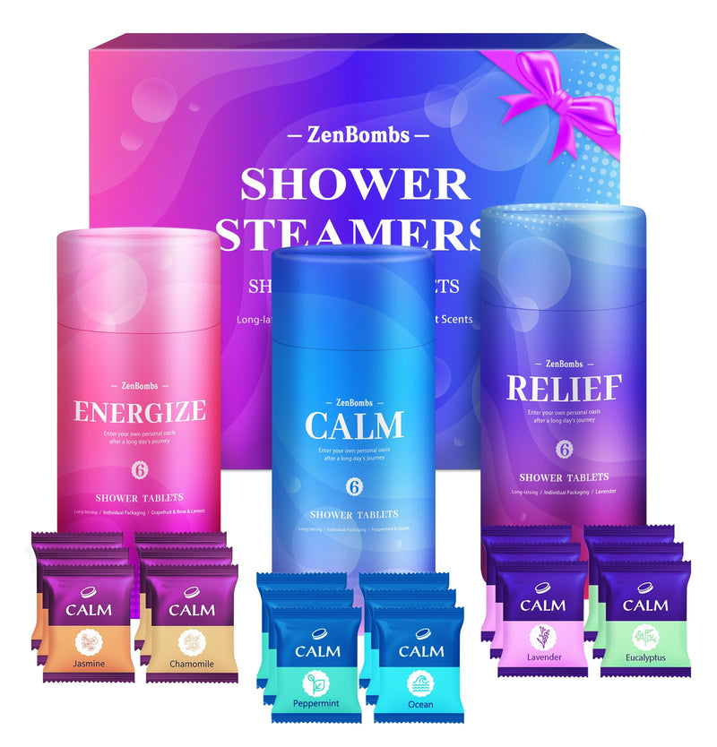 Shower Steamers, 18 Pack Set Shower Bombs with 6 Organic & Natural Fragrance, Self-Care & Relaxation Presents for Women and Men, Ideal for