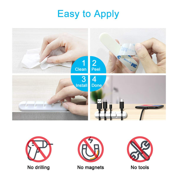 White Cable Clips, Cord Organizer Cable Management, Cable Organizers USB Cable Holder Wire Organizer Cord Clips, 2 Packs Cable Straps for Desk Car