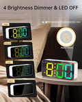 RGB Digital Mirror Alarm Clock, 15 Dynamic Color & 7" Large Screen, 7-Color Night Light, 2 USB Charger, 2 Loud Alarm,4 Dimmable Level,Battery