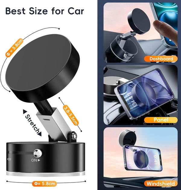 Vacuum Magnetic Phone Holder, Foldable & Retractable Magnetic Suction Cup Phone Mount, Double-Sided Magnetic Phone Stand for