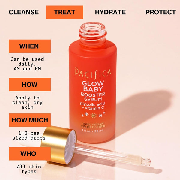 Pacifica Vitamin C Face Serum - Glow Baby Booster Facial Serum - Glycolic Acid Serum for Face - Dark Spot Corrector anti Aging Brightening -