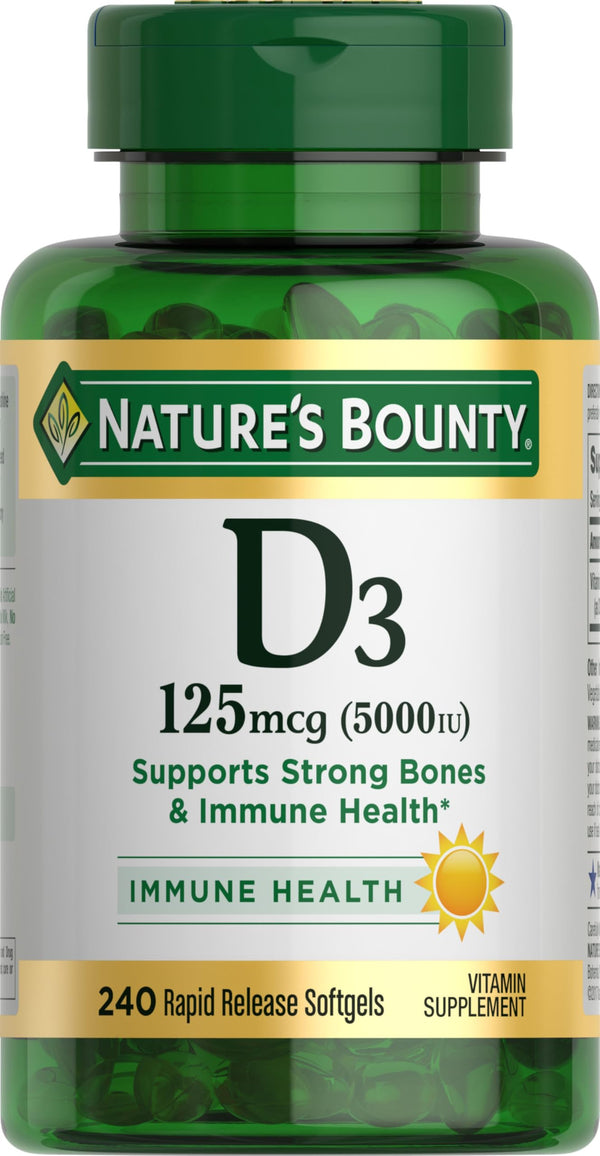 Nature's Bounty Vitamin D3 5000 IU Softgels, Rapid Release, Immune Support, Vitamin D Supplements, 240 Ct 240 Count (Pack of 1)