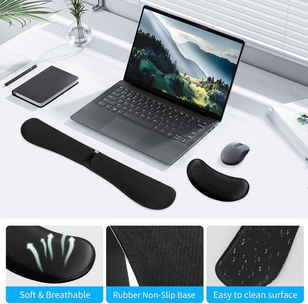 Zibly Ergonomic Gel Memory Foam Keyboard Wrist Rest & Mousepad Rests for Computer, Silky Wrist Rest for Typing, Laptop, and Mouse Desk Pads