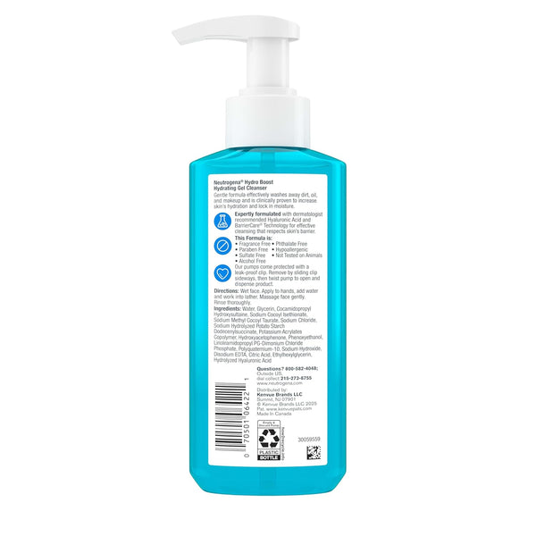 Neutrogena Hydro Boost Fragrance Free Hydrating Gel Facial Cleanser with Hyaluronic Acid, Daily Foaming Face Wash & Makeup Remover, Gentle Face