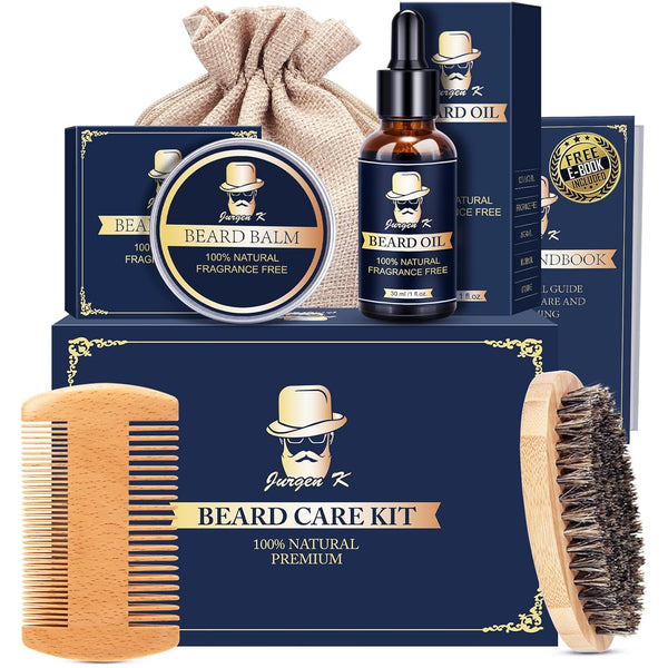 Beard Kit W/ Beard Oil, Balm, Brush, Comb, Moisturize &Soften Coarse, Dry Beard, Anniversary & Birthday Gifts for Men Him Boyfriend Husband Dad