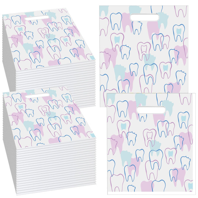 Aliceset 300 Pcs Tooth Merchandise Bags with Handles Plastic Dental Bags for Patients Dental Gifts Bulk for Dentist Offi