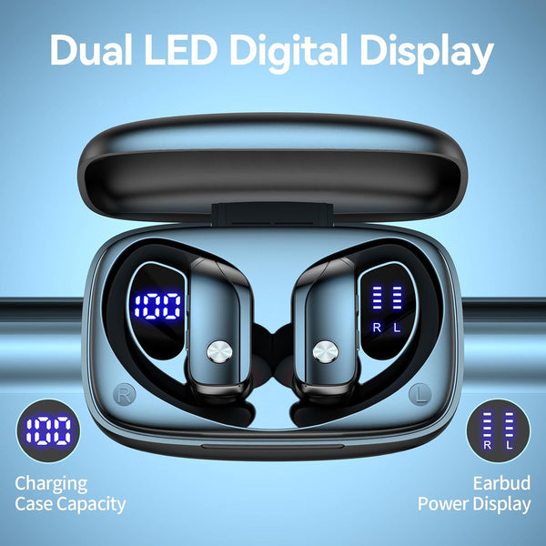 Bmani Wireless Earbuds Bluetooth Headphones 48Hrs Play Back Sport Earphones with LED Display Over-Ear Buds with Earhooks Built-In Mic Headset for