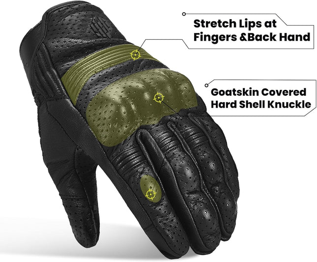 ILM Goatskin Leather Motorcycle Motorbike Powersports Racing Gloves Touchscreen for Men and Women Model DN01(XL, Black P