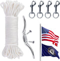 PAMASE Flag Rope and Clips Kit - 100Ft Flag Pole Rope Halyard with Cleat Hook & 4 Pcs Swivel Snap Clips for Flagpoles up to 50Ft, Outdoor Porch