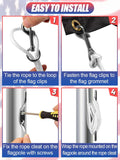 PAMASE Flag Rope and Clips Kit - 100Ft Flag Pole Rope Halyard with Cleat Hook & 4 Pcs Swivel Snap Clips for Flagpoles up to 50Ft, Outdoor Porch