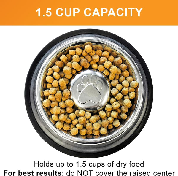 Neater Pet Brands Stainless Steel Slow Feed Bowl - Non-Tip & Non-Skid - Stops Dog Food Gulping, Bloat, Indigestion, and Rapid Eating (1-1/2 Cup)