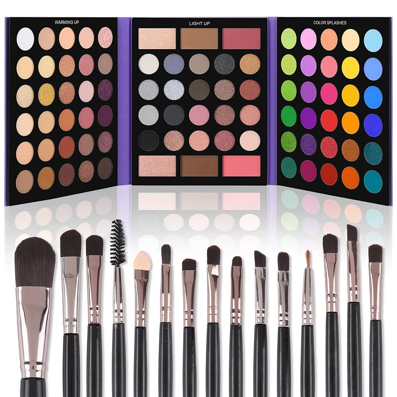 UCANBE Eyeshadow Palette with 15Pcs Brushes Makeup Set, Pigmented 86 Colors Make Up Sets Valentine's Day Gift, Matte Shimmer Glitter Eye Shadow
