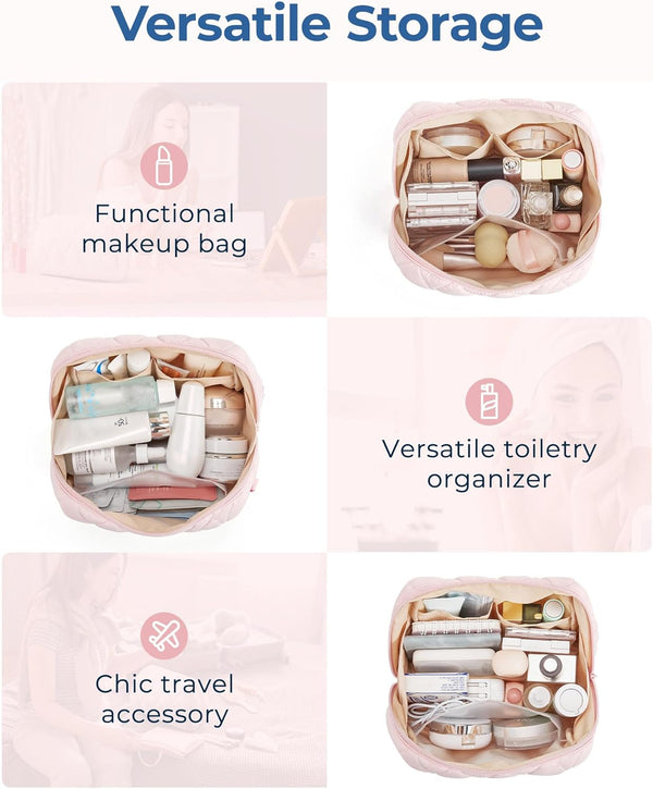 BAGSMART Makeup Bag, Travel Cosmetic Bag, Puffy Padded Make Up Bag for Women, Makeup Organizer Case, Wide-open Pouch Purse, Travel Essentials,