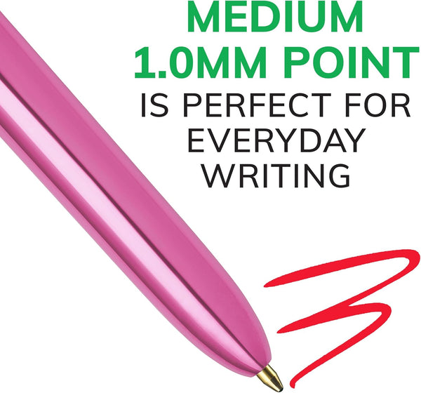 BIC 4-Color Shine Retractable Ballpoint Pen, Versatile 1.0 Mm Medium Point, Long-Lasting Ink, 3-Count Pack in Assorted Ink