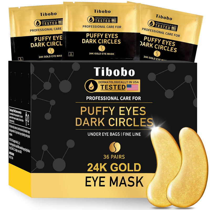 Under Eye Patches (36 Pairs) - 24K Gold Eye Masks Enriched with Abundant Collagen for Dark Circles, Puffy Eyes, Wrinkles - Gifts for Women Skin