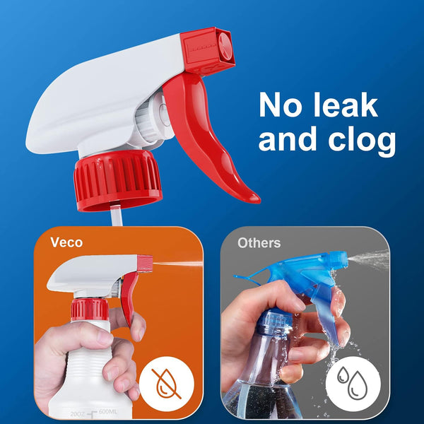 Veco Spray Bottle (5 Pack,24 Oz) with Measurements and Adjustable Nozzle(Mist & Stream Mode), HDPE Plastic Spray Bottles for Cleaning Solution,