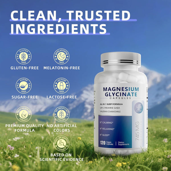 Magnesium Glycinate Supplement with L-Theanine, Chamomile & GABA â Supports Sleep, Calmness, Muscle Relaxation for Men & Women â Vegan,