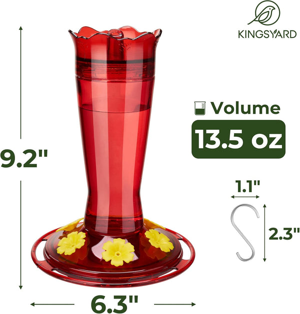 Kingsyard Glass Hummingbird Feeder for Outdoors Hanging - 6 Bee Guard Feeding Ports & Built-In Ant Moat, Wild Bird Feeder for outside Garden Yard