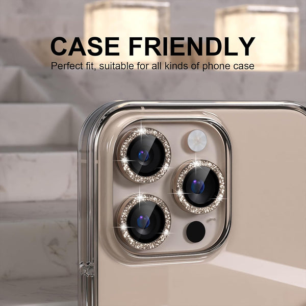 Choiche Compatible for Iphone 16 Pro/Iphone 16 Pro Max Camera Lens Protector Bling, 9H Tempered Glass Camera Cover Screen Protector Metal Ring