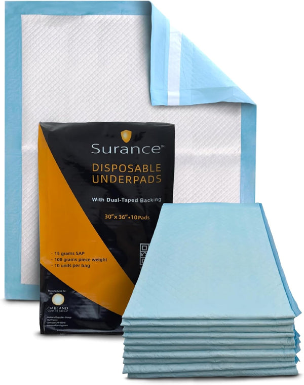 Incontinence Bed Pads - 10 Pack 30" X 36" - Waterproof Medical Pads for Seniors, Pets & Babies - Hospital Disposable Pee Underpads for Bed - Adult