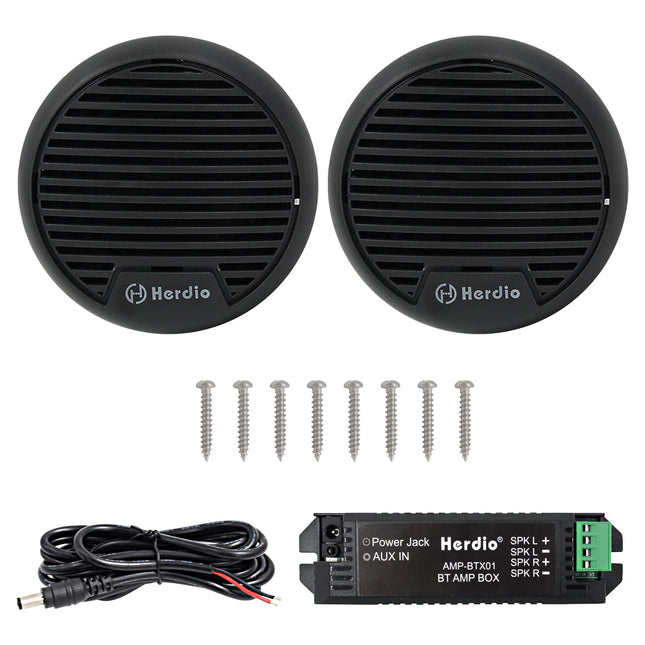 Herdio 3" Inch Marine Bluetooth Speakers Boat Motorcycle Hot Tub Stereo with Max Power 140 Watt (Black)